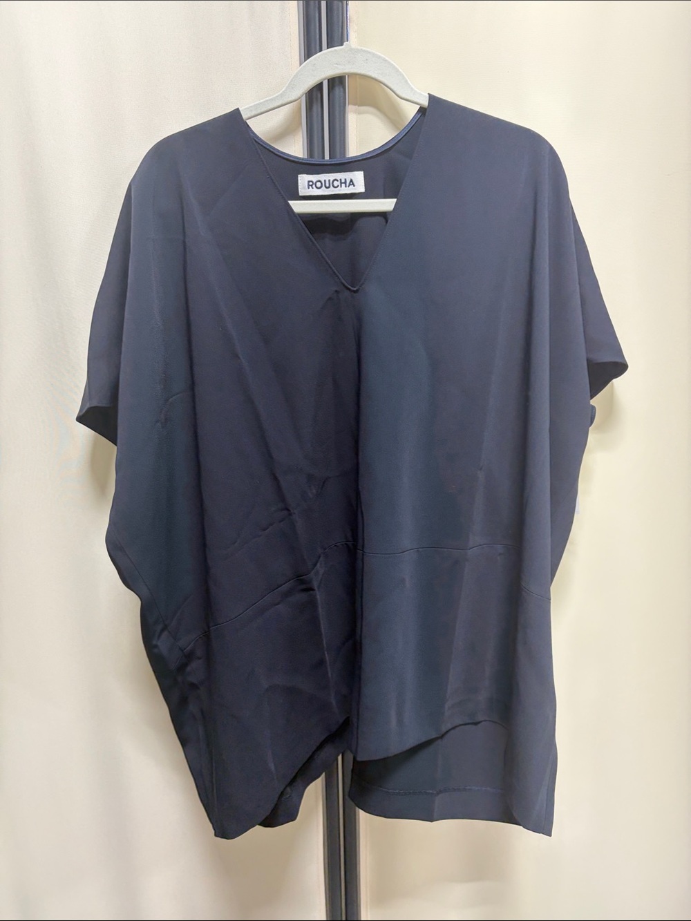 ROUCHA Women's Navy V-Neck Draped Blouse